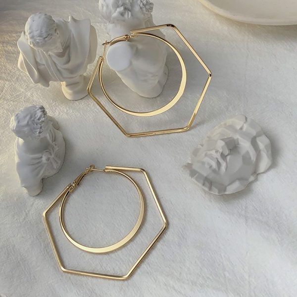 Exaggerated irregular hexagon geometric metal circle earrings