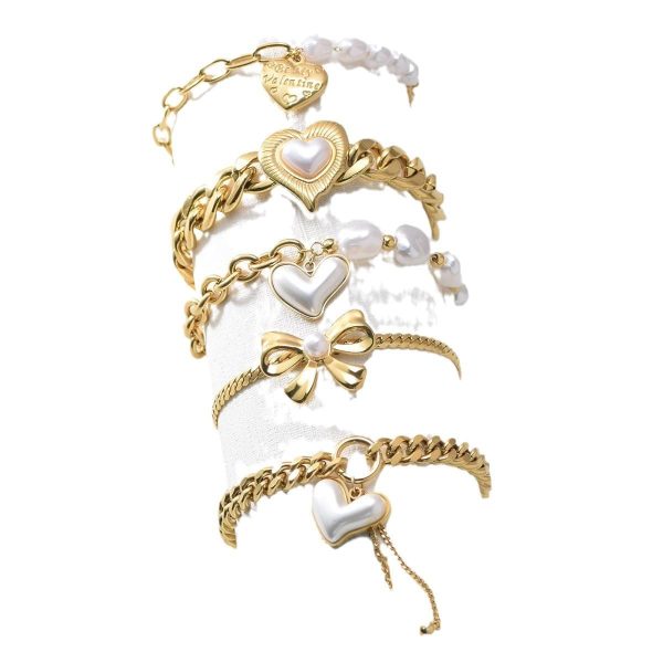 Heart Bracelet Stainless Steel Gold-plated Pearl Handmade Chain