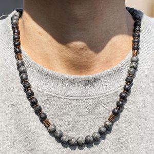 Beaded Glitter Volcanic Rock Necklace