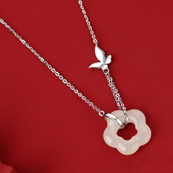 Hetian Jade Necklace Women's Sterling Silver National Style High Sense