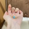 Fashion French Wave Hollow Turquoise Ring