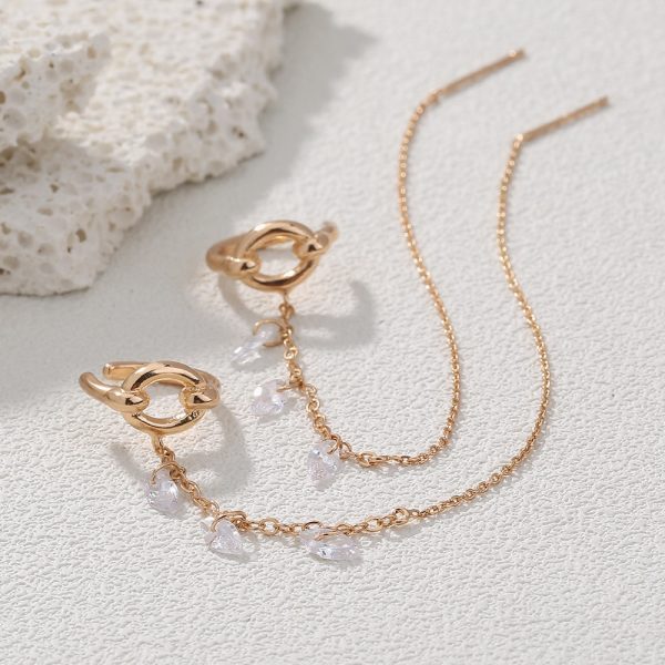 Korean Style Micro Set Zircon Flower Super Fairy Tassel Earrings Fashion Long Tassel Versatile Ear Line Earrings Female