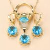 New Earrings Ring Necklace Three-piece Jewelry Set Round Zircon