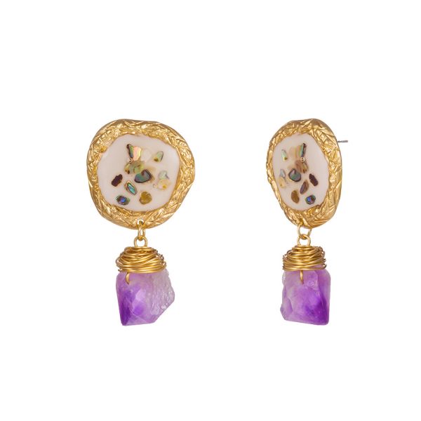 Purple Natural Stone Jewelry Colorful Crushed Shell Earrings