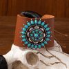 Vintage Western Denim Blue Turquoise Animal Leather Bracelet