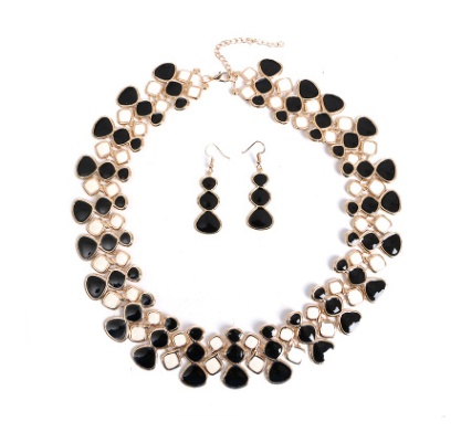 Europe and the United States personality set alloy drop oil geometric irregular short clavicle necklace earrings jewelry set female jewelry