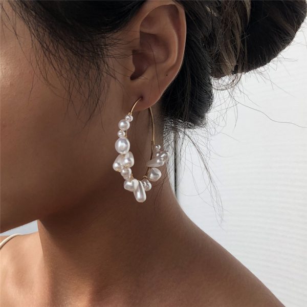 European And American Braided Pearl Earrings Exaggerated Fashion Circle