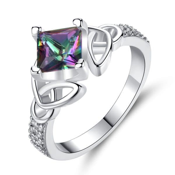 Colorful stone square diamond ring
