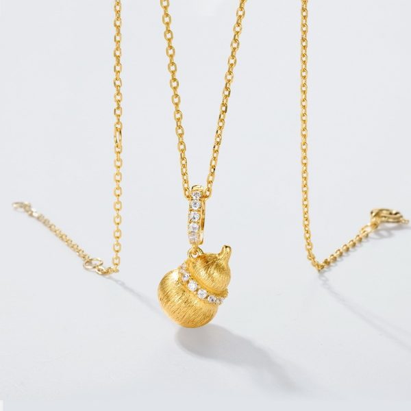 Brushed Calabash Pendent Necklace S925 Silver Plating 10k Gold