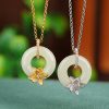 21c99917-bbcf-4af1-ac93-a1cc9876a144.jpg S925 Sterling Silver Gold Plated Hetian Jade Flower Peace Buckle Set Chain Simple Retro