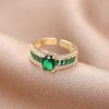Fashion Copper Plating 18K Emerald Micro-inlaid Zircon Ring