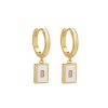 Vintage 18K Gold Plated Titanium Square Shell Zircon Necklace Jewelry Set