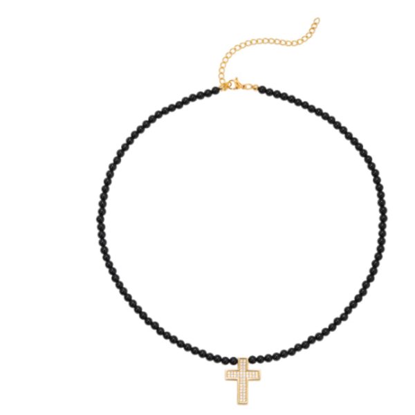 Men's Hip-hop Retro Black Agate Lock Pearl Necklace