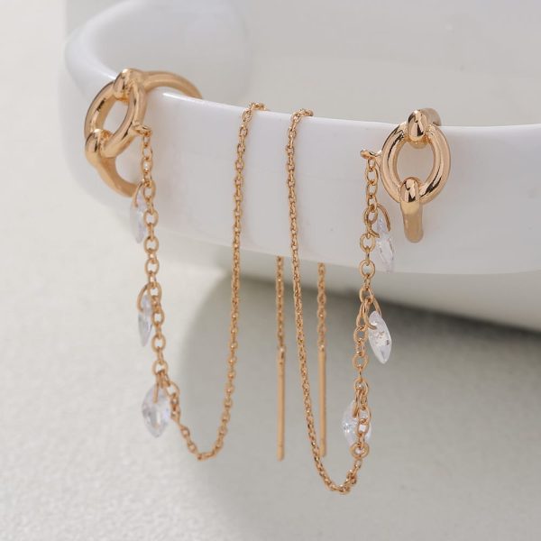 Korean Style Micro Set Zircon Flower Super Fairy Tassel Earrings Fashion Long Tassel Versatile Ear Line Earrings Female