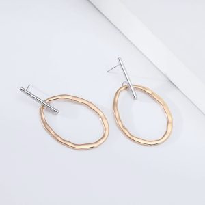 Jane Oval Circle Exaggerated Pendant Two-tone Stud Earrings