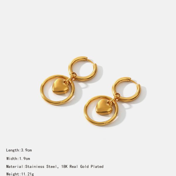 Fashion Stainless Steel 18K Furnace Real Gold Plating Circle Love Heart Earrings