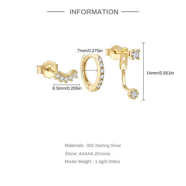 Temperament Matching Zircon Three-piece Set 925 Silver Earrings