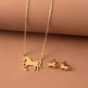 Stainless Steel Gold Silver Unicorn Horse Necklace Earrings Jewelry Set