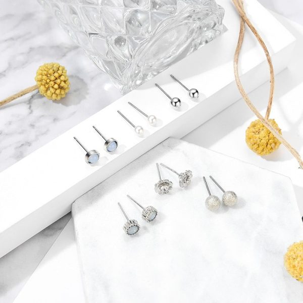 Set Of 6 Pairs Of Earrings Pearl Flowers