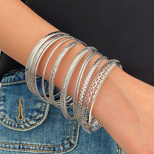 Ethnic Style Alloy Retro Wide Gold Glossy Wristband Bracelet 10 PCs Set