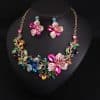 Colorful Flower Crystal Diamond Short Clavicle Necklace Earring Set