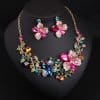 Colorful Flower Crystal Diamond Short Clavicle Necklace Earring Set