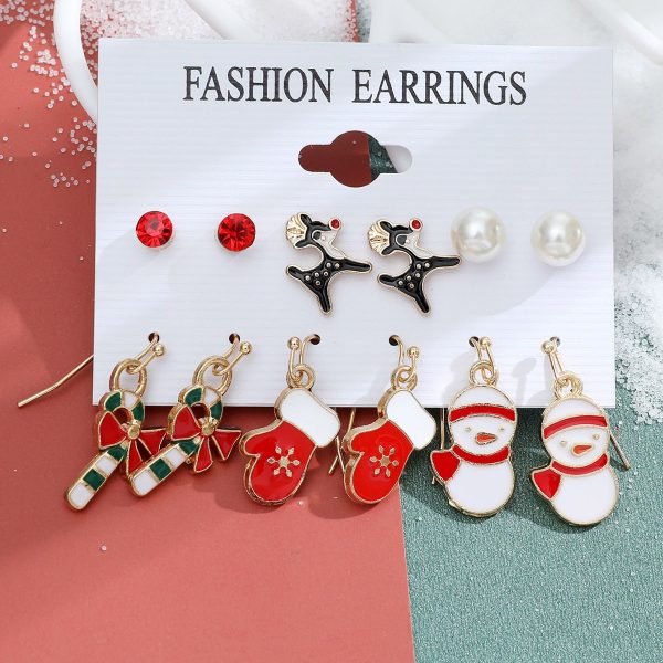 Christmas Snowman Cane Stud Earrings Combination Set