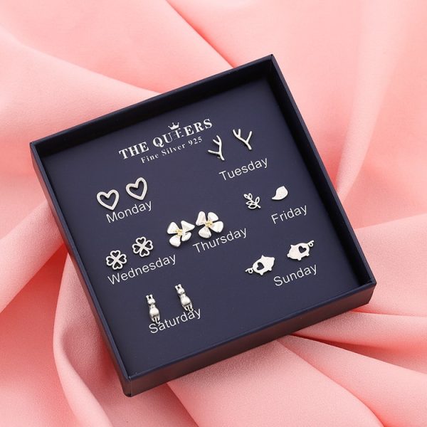 New 925 Silver Needle Earrings Gift Box Fashion Xingyue Combination Set