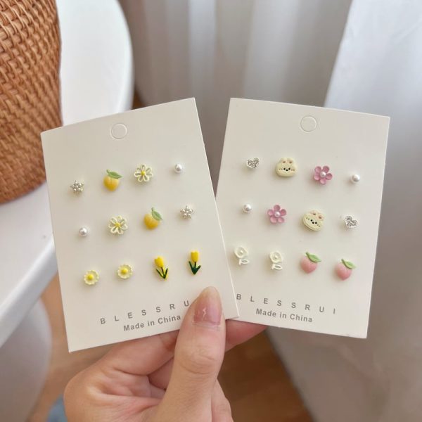 Ceramic Peach Flower Earring Set Combination