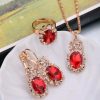 Europe And The United States Personalized Water Drop Color Diamond Necklace, Earrings, Rings Set, Shiny High-end Bridal Jewelry Wholesale