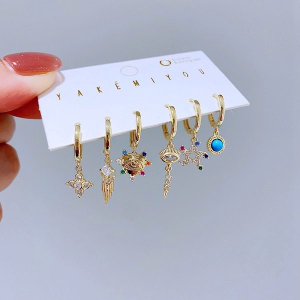 Light Luxury Color Heart-shaped Zircon XINGX Ear Clip 6-piece Set