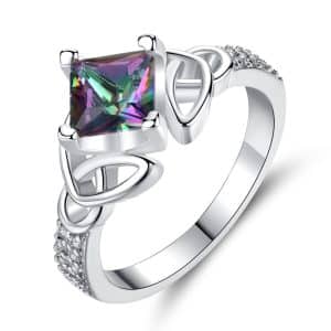 Colorful stone square diamond ring