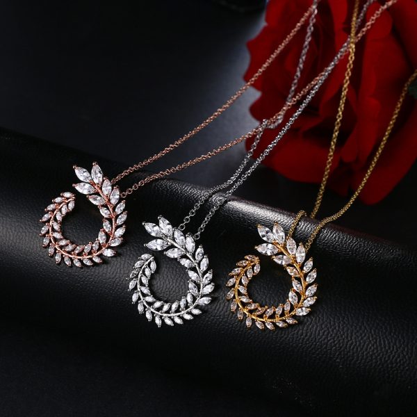 Classic Style High-end Necklace Earrings Set Olive Branch Bridal Jewelry