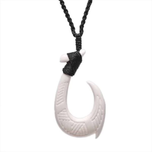Yak Bone Carved Fishhook Brand Pendant Necklace