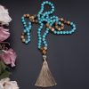 108 Mala Necklace Vintage Turquoise Painted Stone Necklace