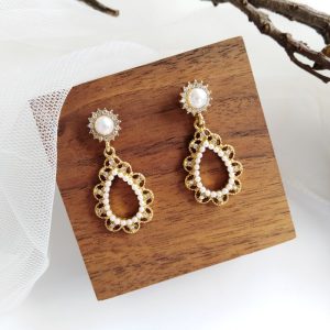 Silver Needle Pearl Drop Earrings