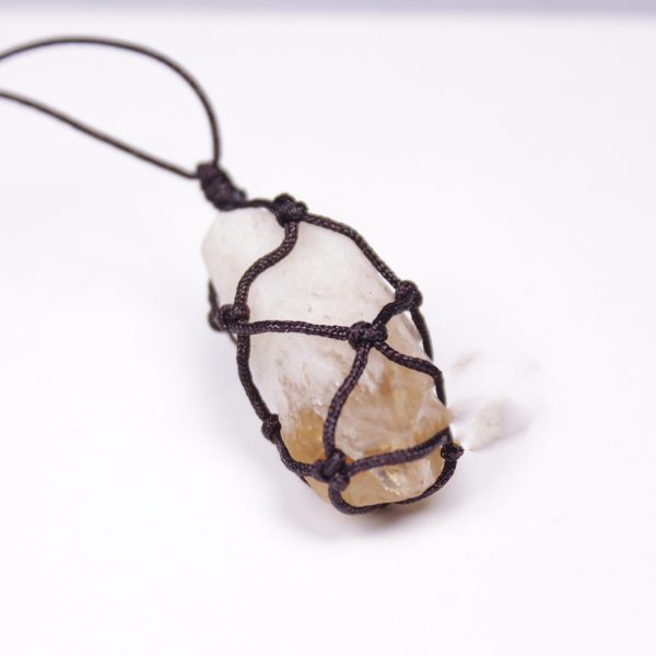 Original Stone Crystal Teeth Hand Woven Net Pendant Jewelry Necklace