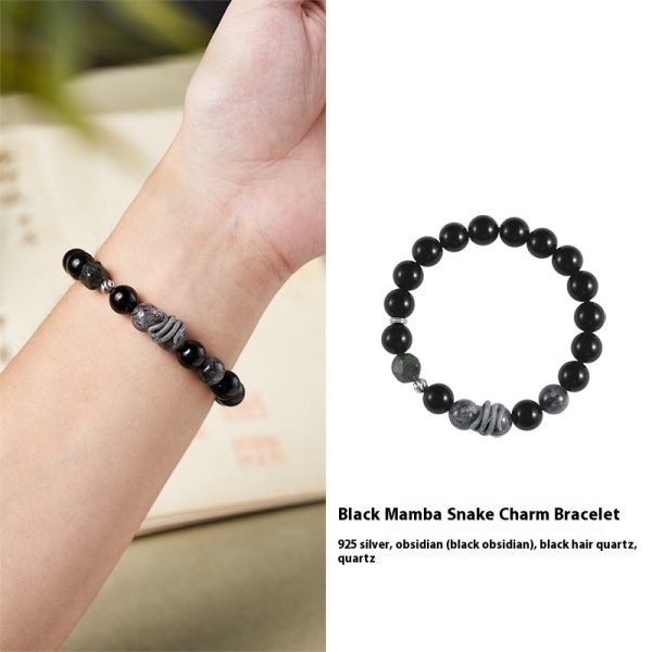 S925 Sterling Silver Retro Birth Year Obsidian Black Hair Crystal Snake Year Bracelet