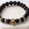 8mm Natural Stone Lava Stone Bead Bracelet For Men Leopard Head Leopard Pendant Charm Bracelet Handmade Jewelry