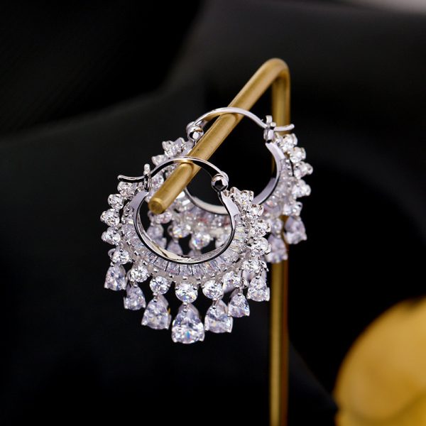 Zircon circle tassel earrings