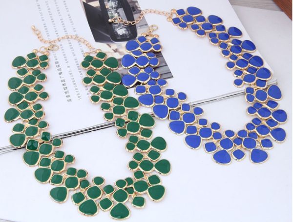 Europe and the United States personality set alloy drop oil geometric irregular short clavicle necklace earrings jewelry set female jewelry