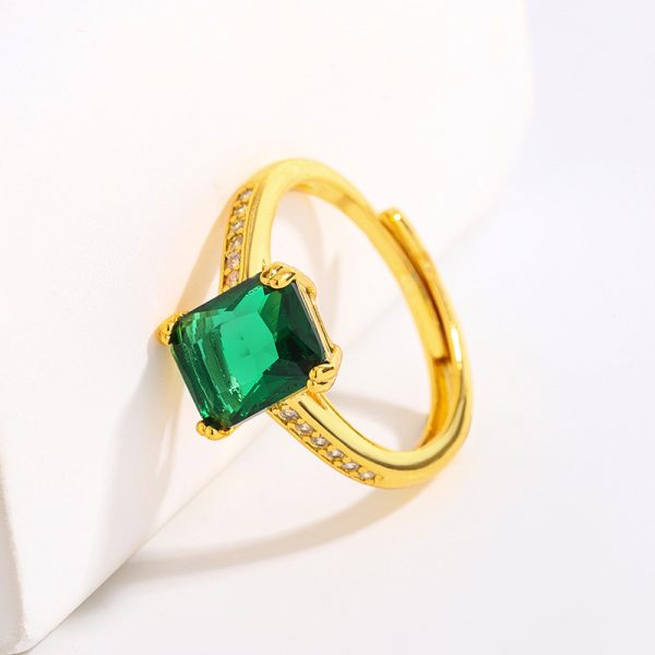 Fashion Japanese Style Simple Retro Electroplated 18K Square Zircon Ring