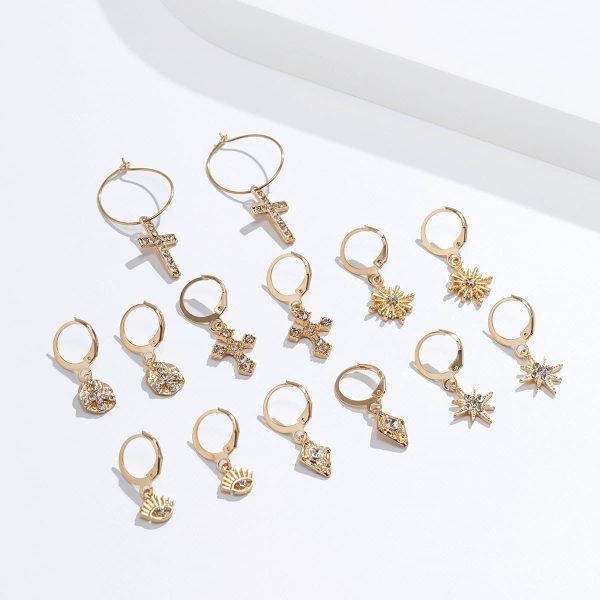 Multi-element Cross Eye Set Earrings Ins Pastoral Style
