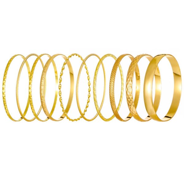Ethnic Style Alloy Retro Wide Gold Glossy Wristband Bracelet 10 PCs Set