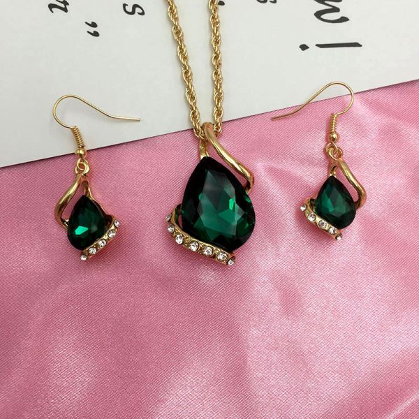Set Jewelry Women's Luxury Water Drop Austrian Crystal Zircon Earrings Necklace