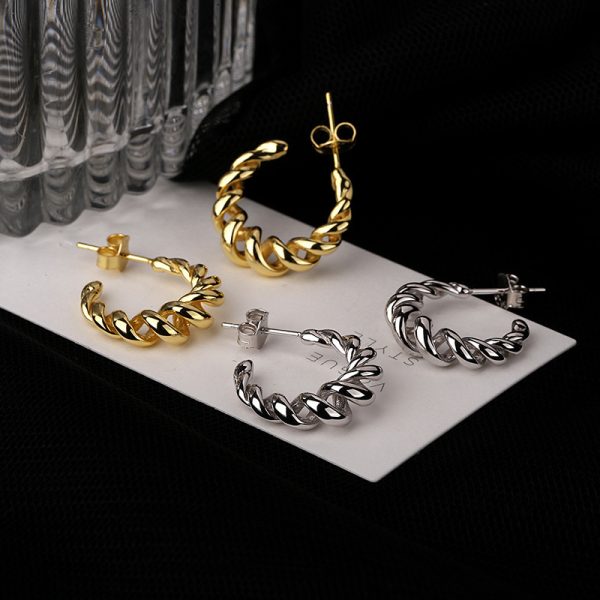 Spiral Twisted Metal Circle Female Stud Earrings