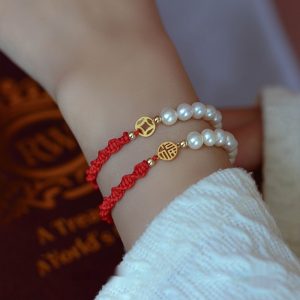 Women's Pearl Braided Red Rope Bracelet