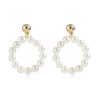 Women's Sterling Silver Pearl Inlaid Circle Stud Earrings
