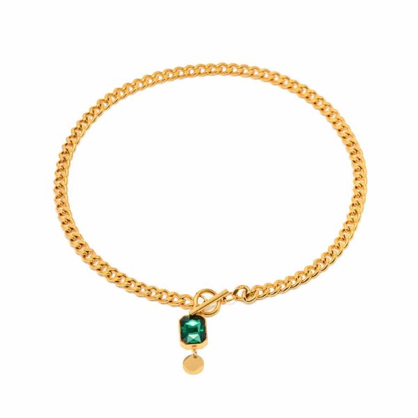French Retro Emerald Zircon Pendant Necklace