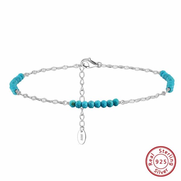 S925 Fine Silver Choker And Turquoise Combination Anklet For Women